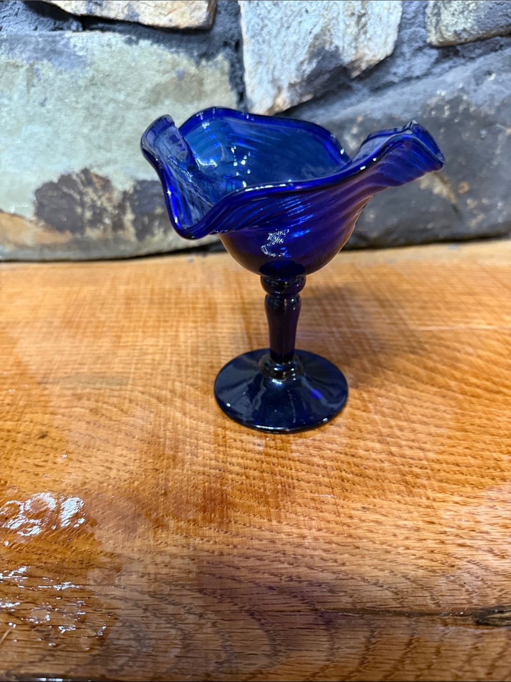 Cobalt Blue Glass Pedestal Bowl - Home Art